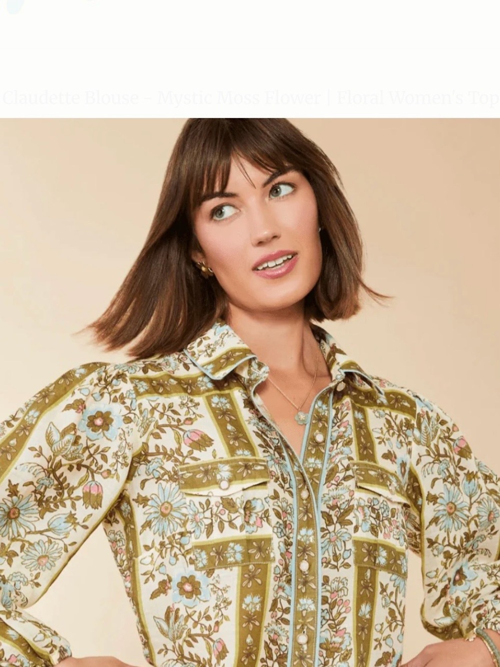 Spartina 449 Olive & Cream Claudette Mystic Moss Floral Button-Down Blouse